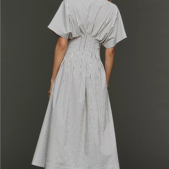 Anthropologie Striped White and Black Dress with Red Accent - Picture 2 of 4